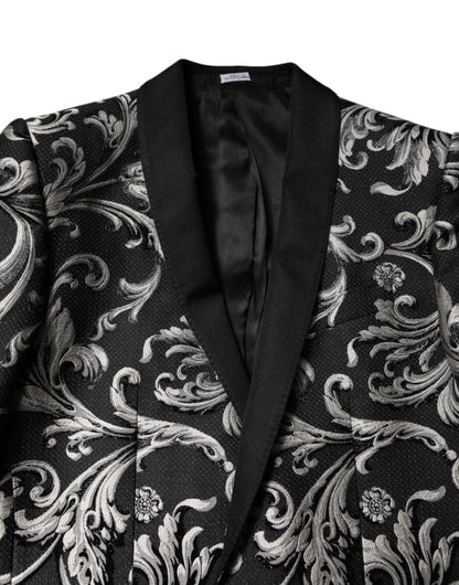 Dolce & Gabbana Schwarz Grau MARTINI Jacquard Herren 3 Stück Anzug