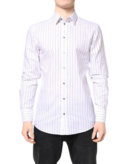 Dolce & Gabbana Weiß gestreiftes Baumwollhemd GOLD Formal Dress Shirt