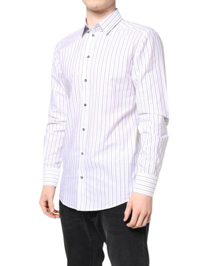 Dolce & Gabbana Weiß gestreiftes Baumwollhemd GOLD Formal Dress Shirt