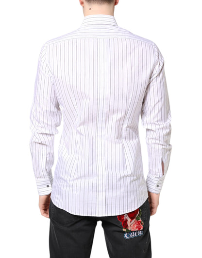 Dolce & Gabbana Weiß gestreiftes Baumwollhemd GOLD Formal Dress Shirt