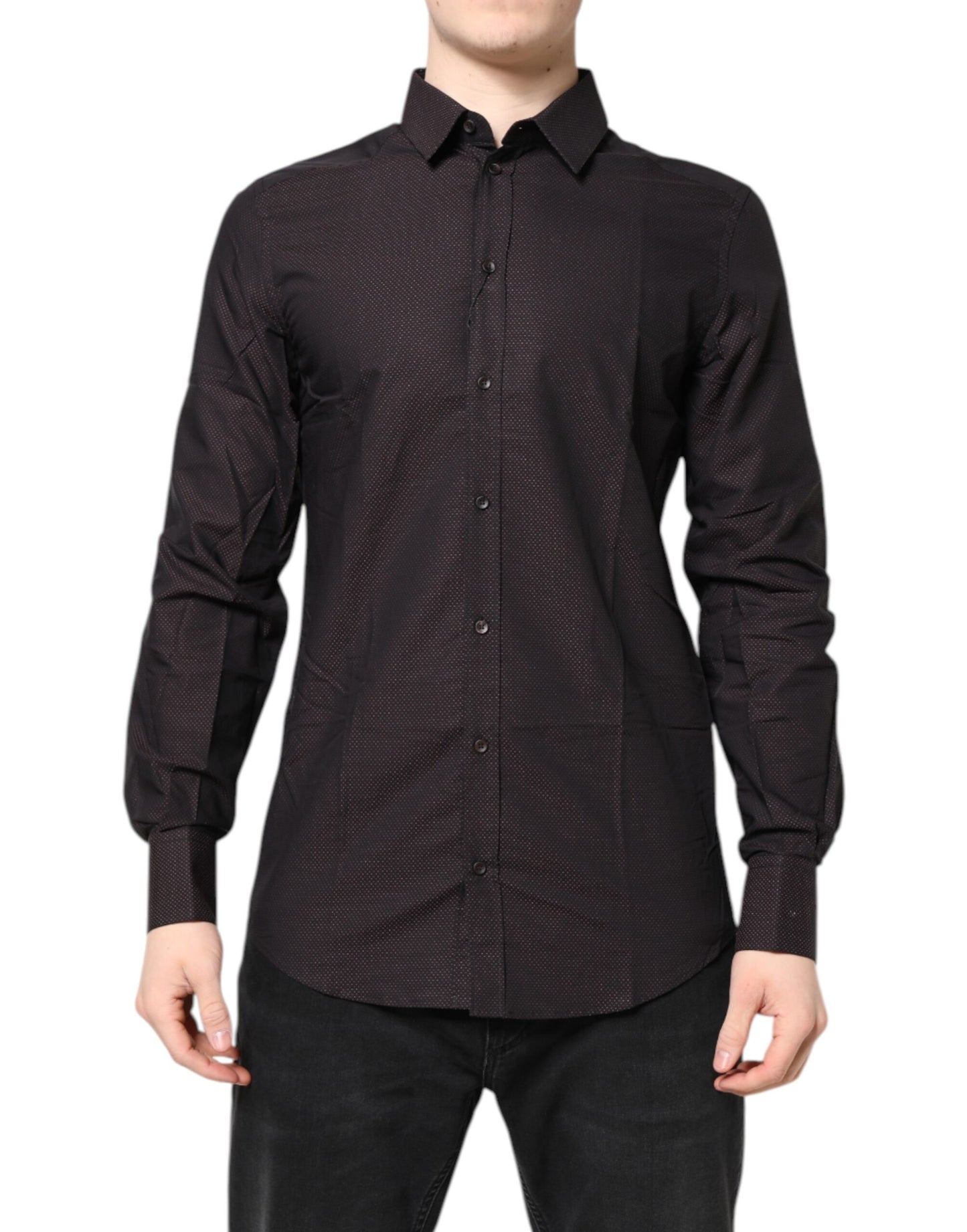 Dolce & Gabbana Kastanienbraunes Jacquard-Baumwollhemd GOLD für Herren