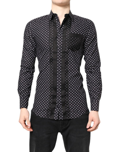 Dolce & Gabbana Schwarzes gepunktetes Hemd mit langen Ärmeln, goldfarben, formell