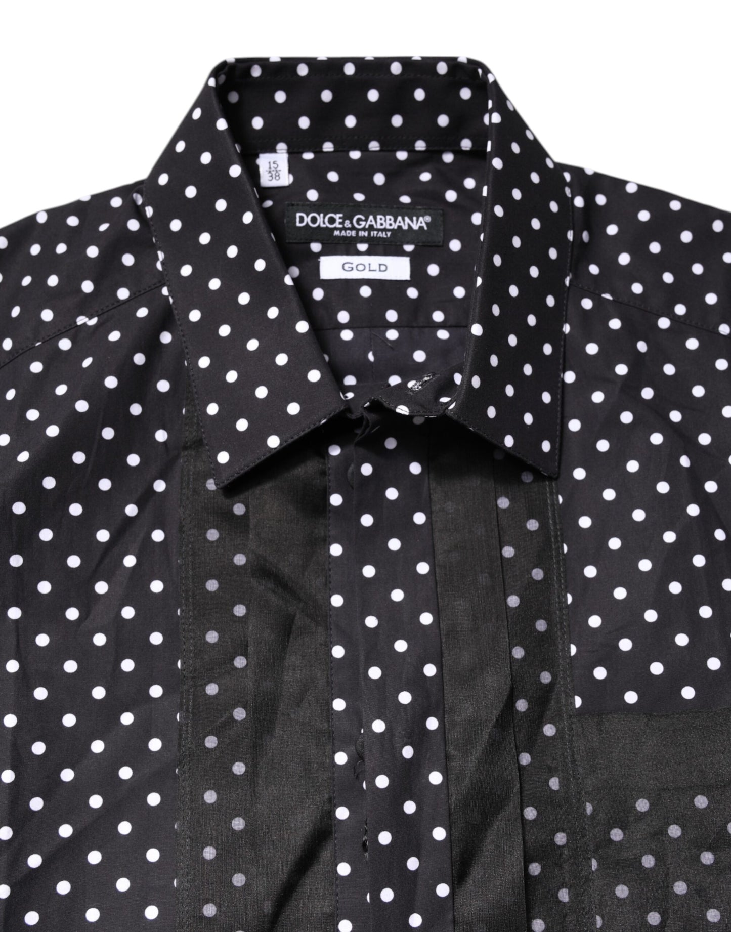 Dolce & Gabbana Schwarzes gepunktetes Hemd mit langen Ärmeln, goldfarben, formell