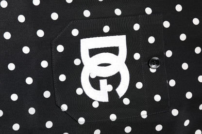 Dolce & Gabbana Schwarzes gepunktetes Hemd mit kurzen Ärmeln Freizeithemd