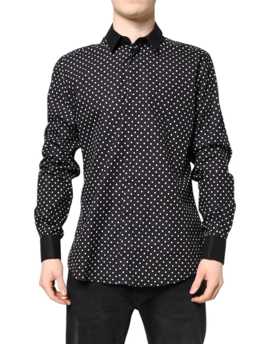 Dolce & Gabbana Schwarzes gepunktetes Hemd aus Baumwolle für formelle Anlässe
