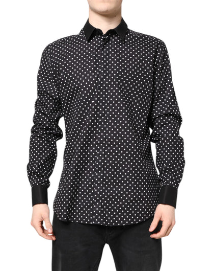 Dolce & Gabbana Schwarzes gepunktetes Hemd aus Baumwolle für formelle Anlässe