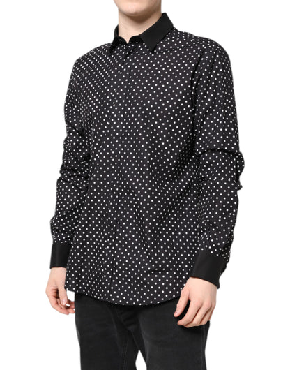 Dolce & Gabbana Schwarzes gepunktetes Hemd aus Baumwolle für formelle Anlässe