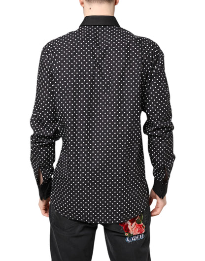 Dolce & Gabbana Schwarzes gepunktetes Hemd aus Baumwolle für formelle Anlässe