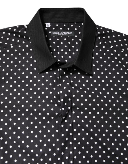Dolce & Gabbana Schwarzes gepunktetes Hemd aus Baumwolle für formelle Anlässe