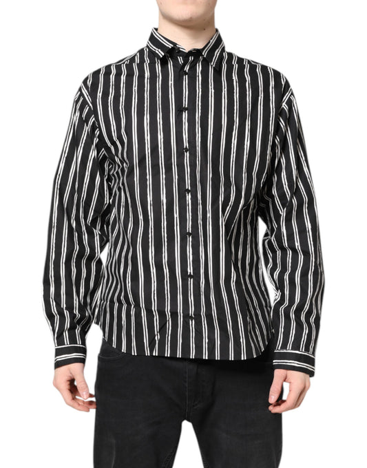 Dolce & Gabbana Schwarz-weiß gestreiftes Baumwollhemd