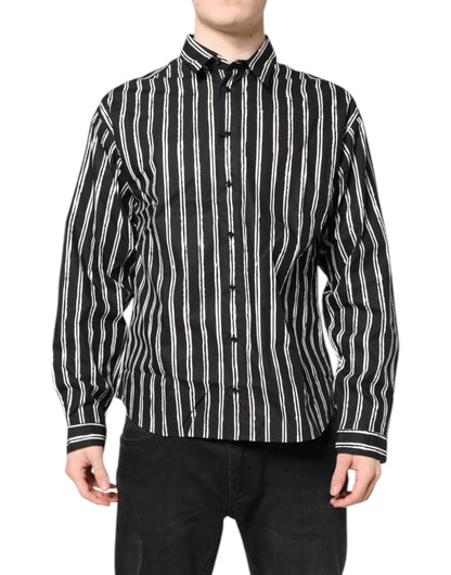 Dolce & Gabbana Schwarz-weiß gestreiftes Baumwollhemd