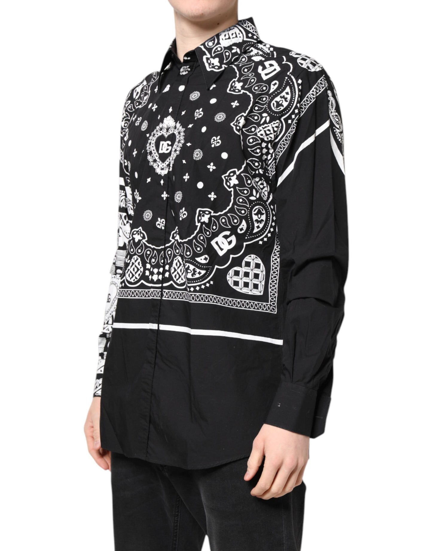 Dolce & Gabbana Schwarzes weißes Bandana MARTINI Herrenhemd