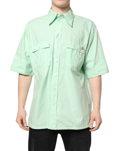 Dolce & Gabbana Grün Baumwolle Kurzarm Männer Casual Shirt