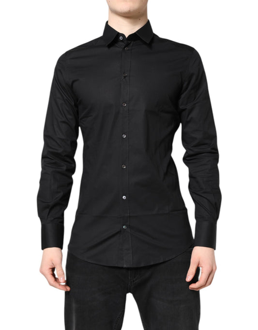 Dolce & Gabbana Schwarzes GOLD Baumwollhemd mit langen Ärmeln