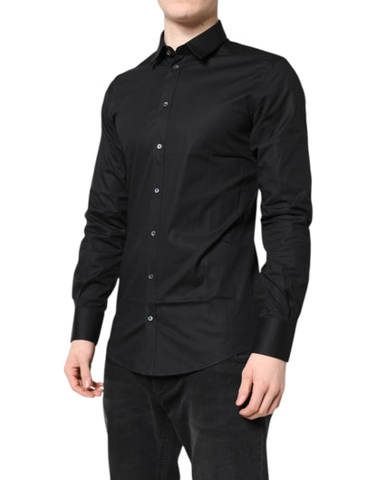 Dolce & Gabbana Schwarzes GOLD Baumwollhemd mit langen Ärmeln