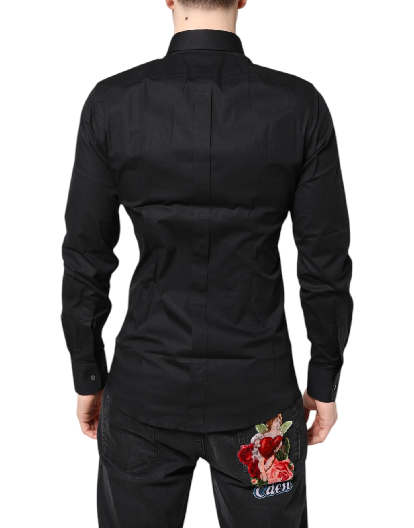 Dolce & Gabbana Schwarzes GOLD Baumwollhemd mit langen Ärmeln