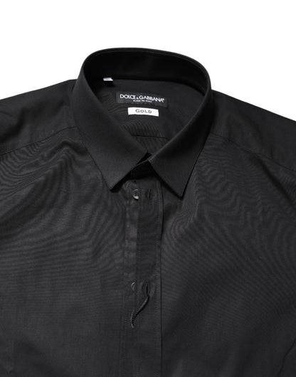 Dolce & Gabbana Schwarzes GOLD Baumwollhemd mit langen Ärmeln