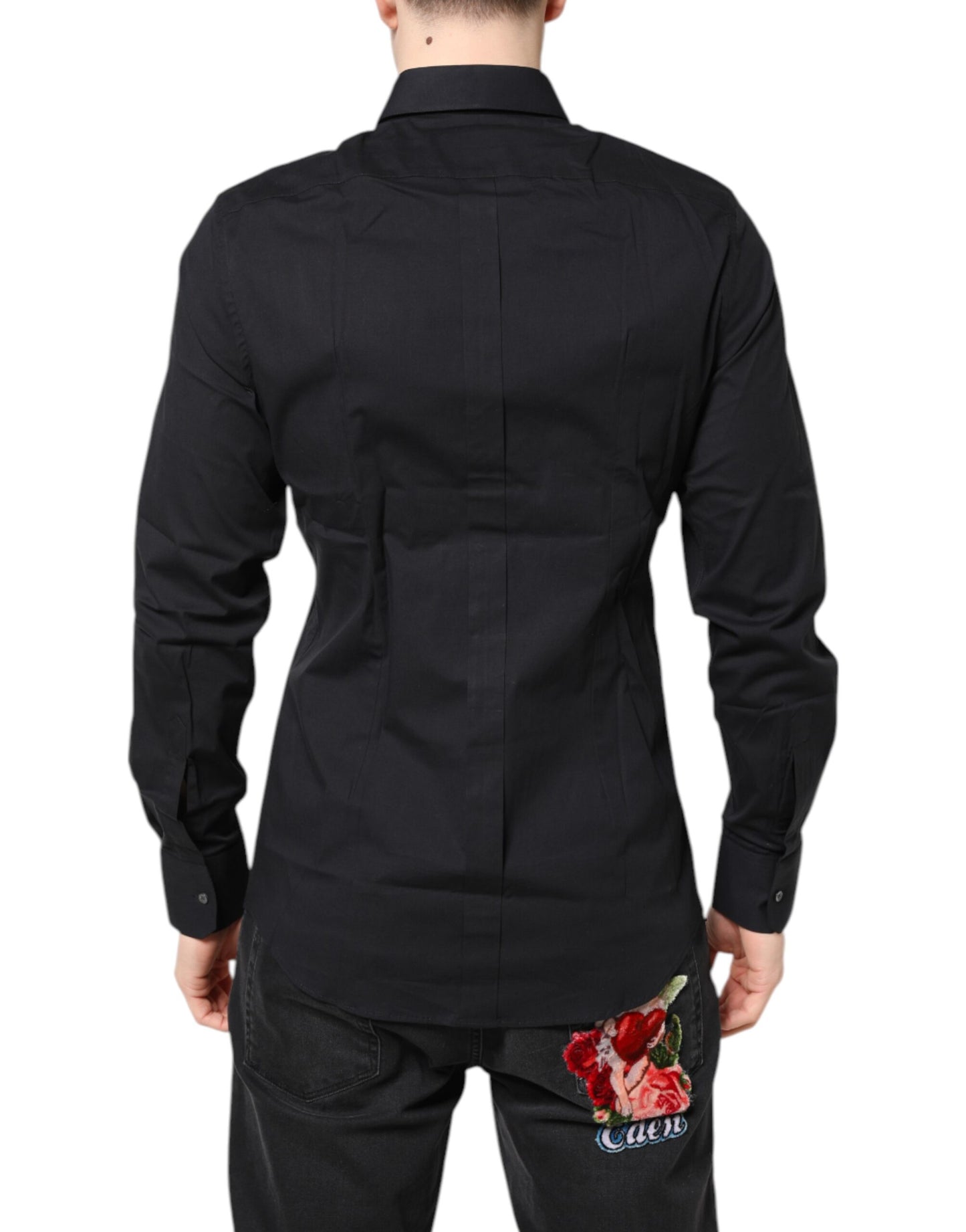 Dolce & Gabbana Schwarzes GOLD Baumwollhemd mit langen Ärmeln