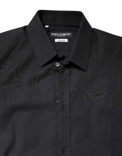 Dolce & Gabbana Schwarzes GOLD Baumwollhemd mit langen Ärmeln