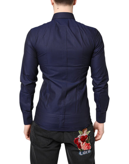Dolce & Gabbana Blau GOLD Baumwolle Lange Ärmel Männer Kleid Hemd