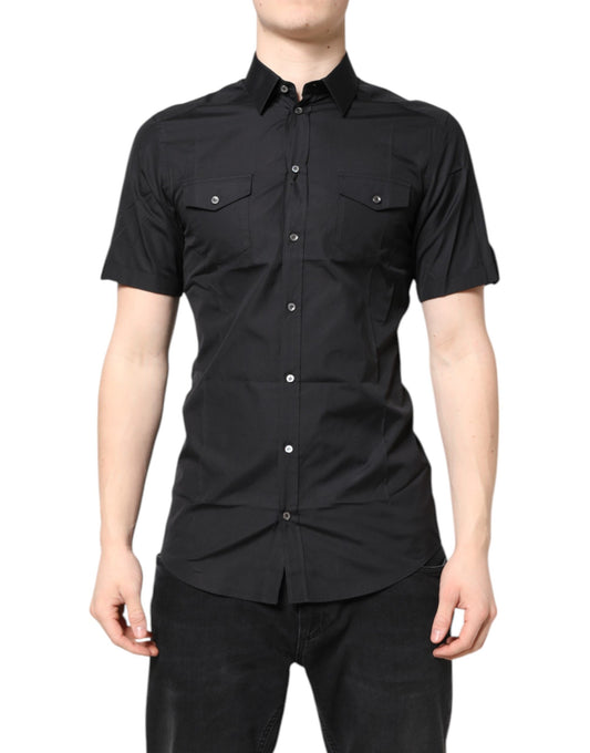 Dolce & Gabbana Schwarzes Kurzarm-Baumwollhemd GOLD Casual