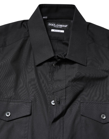 Dolce & Gabbana Schwarzes Kurzarm-Baumwollhemd GOLD Casual