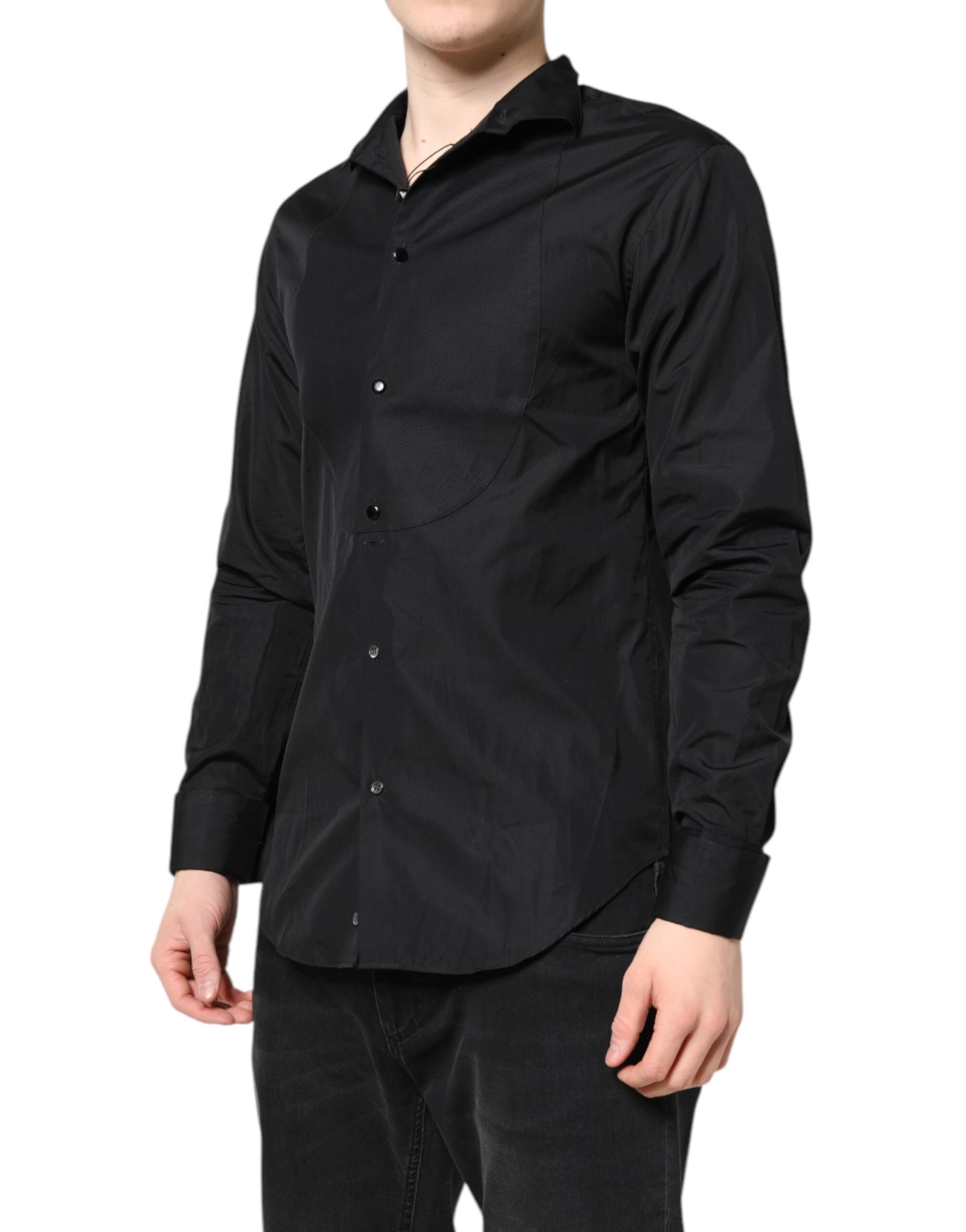 Emporio Armani Schwarz Baumwolle Lange Ärmel Männer Formal Dress Shirt
