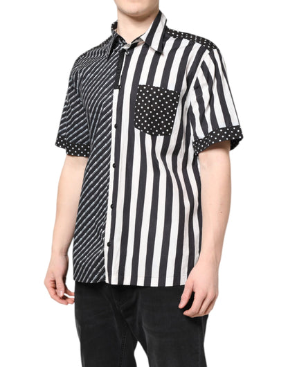 Dolce & Gabbana Schwarz-Weiß gestreiftes Button Down Freizeithemd