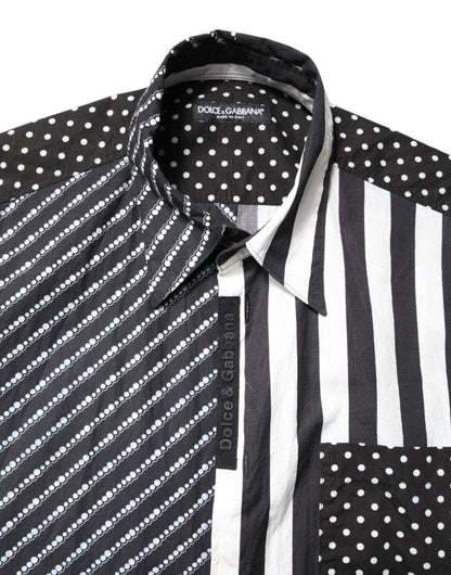 Dolce & Gabbana Schwarz-Weiß gestreiftes Button Down Freizeithemd