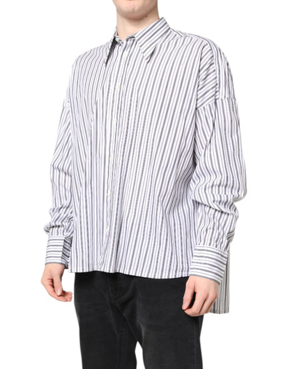Dolce & Gabbana Weiß-Schwarz gestreiftes Button Down Freizeithemd