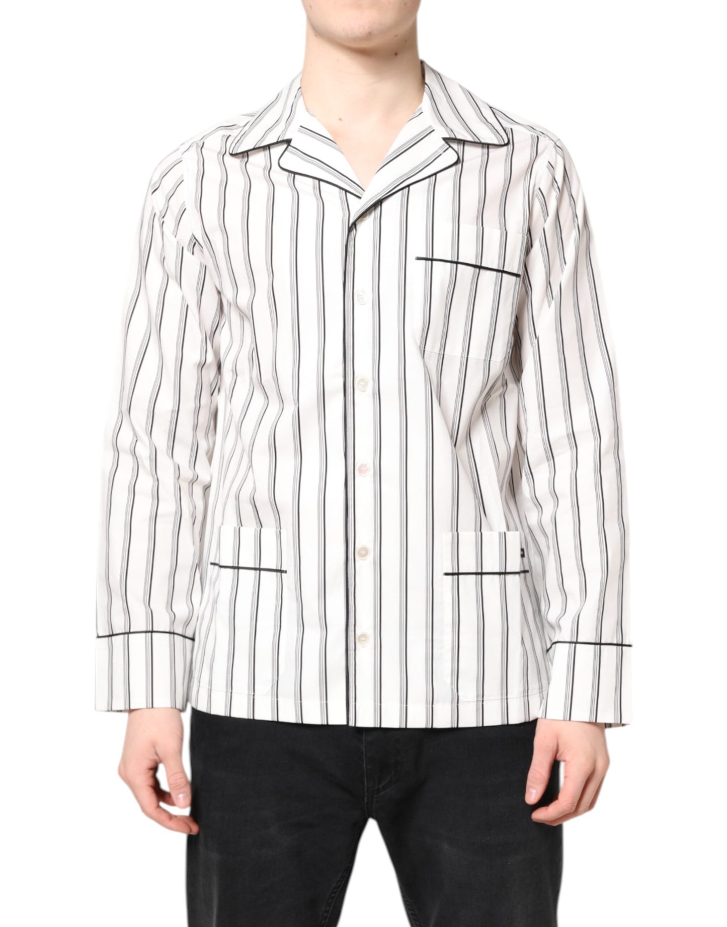 Dolce & Gabbana Weiß gestreiftes Lounge-Pyjama-Schlafanzug-Shirt