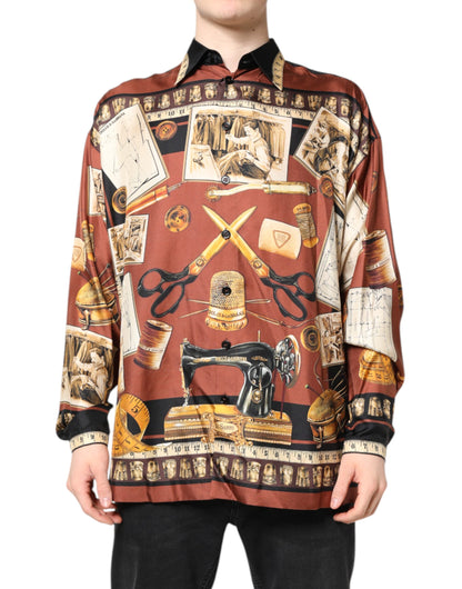 Dolce & Gabbana Multicolor Tailor Print Seide Freizeithemd