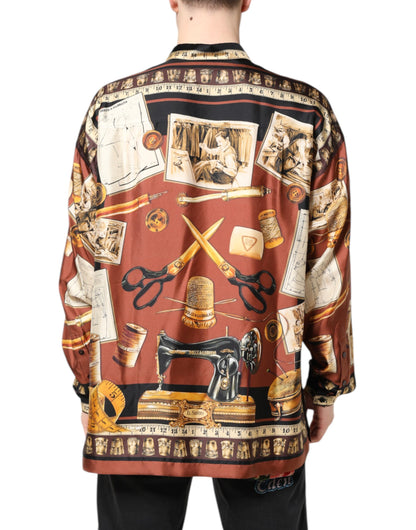 Dolce & Gabbana Multicolor Tailor Print Seide Freizeithemd