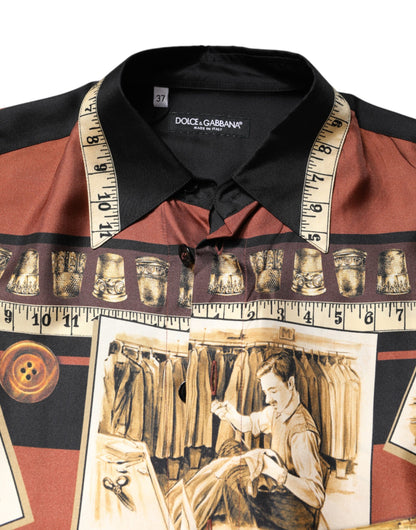 Dolce & Gabbana Multicolor Tailor Print Seide Freizeithemd
