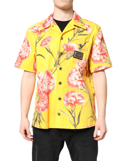 Dolce & Gabbana Gelbes geblümtes Männer Button Down Freizeithemd