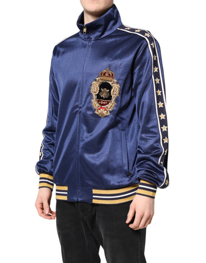 Dolce & Gabbana Blauer Nylon Logo Patch Herren Bomber Pullover