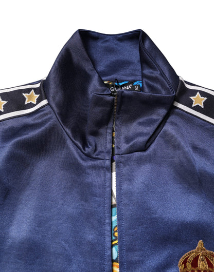 Dolce & Gabbana Blauer Nylon Logo Patch Herren Bomber Pullover
