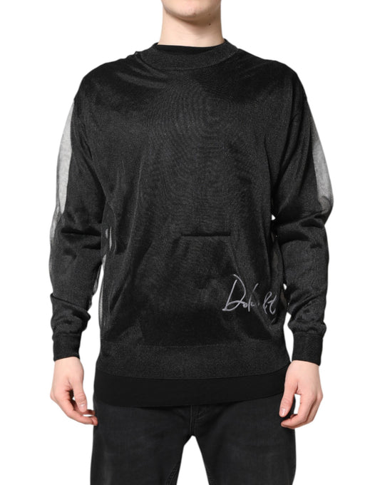 Dolce & Gabbana Schwarzer Logo-Pullover mit gestricktem Rundhalsausschnitt