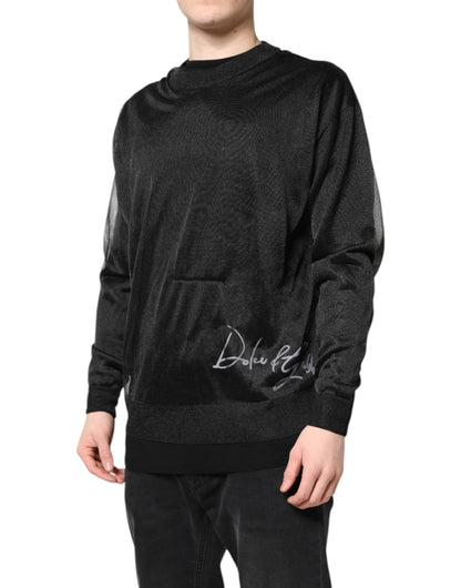 Dolce & Gabbana Schwarzer Logo-Pullover mit gestricktem Rundhalsausschnitt
