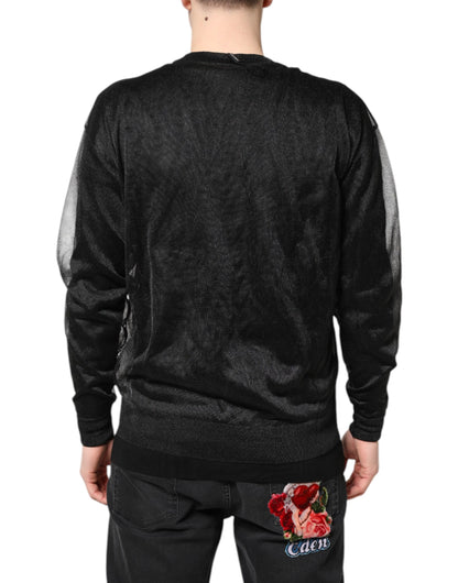 Dolce & Gabbana Schwarzer Logo-Pullover mit gestricktem Rundhalsausschnitt