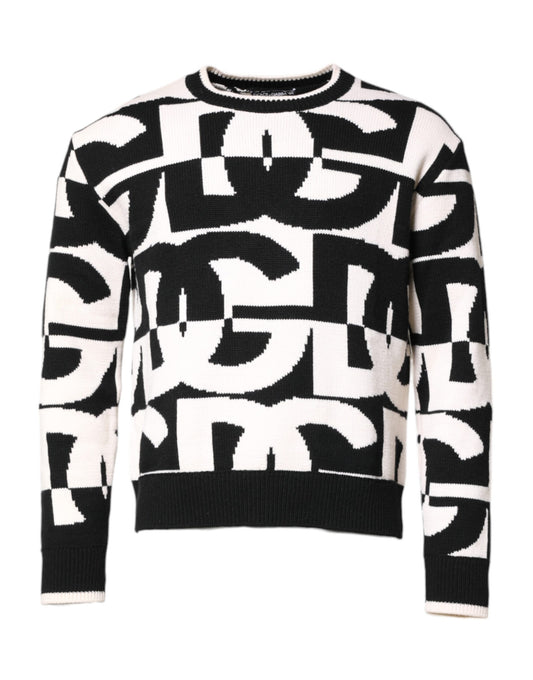 Dolce & Gabbana Schwarzer weißer Strickpullover mit Logodruck