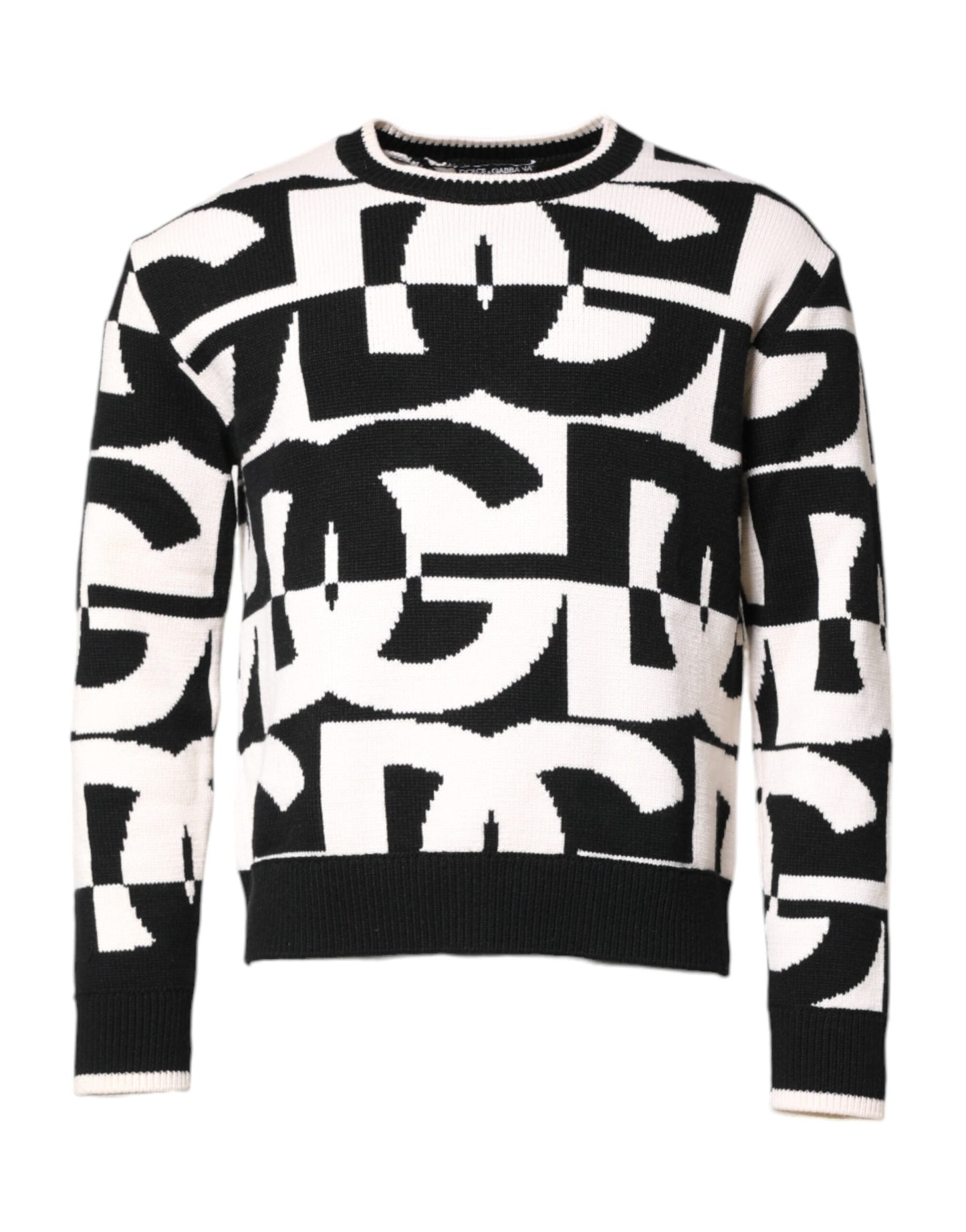 Dolce & Gabbana Schwarzer weißer Strickpullover mit Logodruck