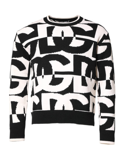 Dolce & Gabbana Schwarzer weißer Strickpullover mit Logodruck