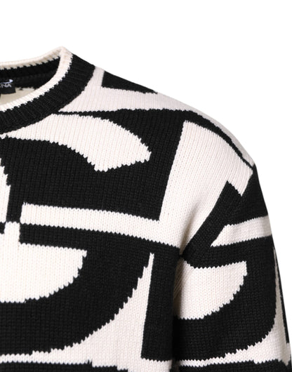 Dolce & Gabbana Schwarzer weißer Strickpullover mit Logodruck