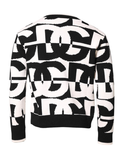 Dolce & Gabbana Schwarzer weißer Strickpullover mit Logodruck