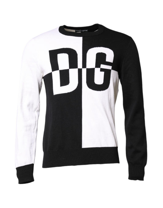 Dolce & Gabbana Schwarzer weißer Strickpullover mit Logodruck