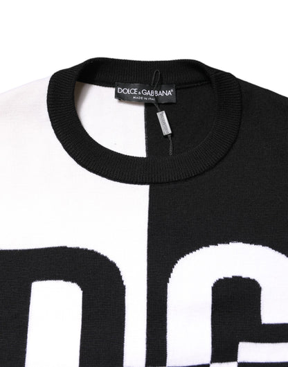 Dolce & Gabbana Schwarzer weißer Strickpullover mit Logodruck