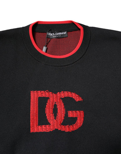 Dolce & Gabbana Schwarzer Nylon DGLogo Knit Herren Pullover Pullover