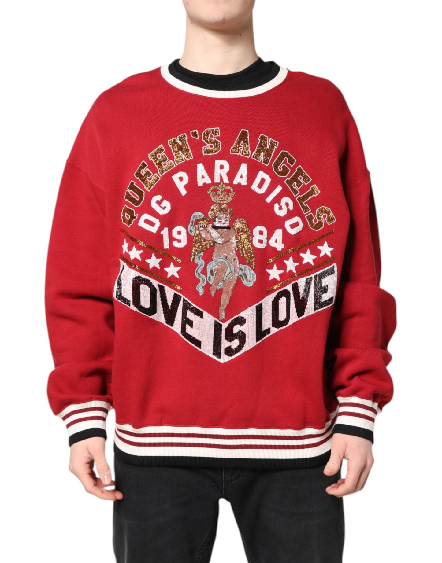 Dolce & Gabbana Roter Pailletten-Pullover Sweatshirt Pullover