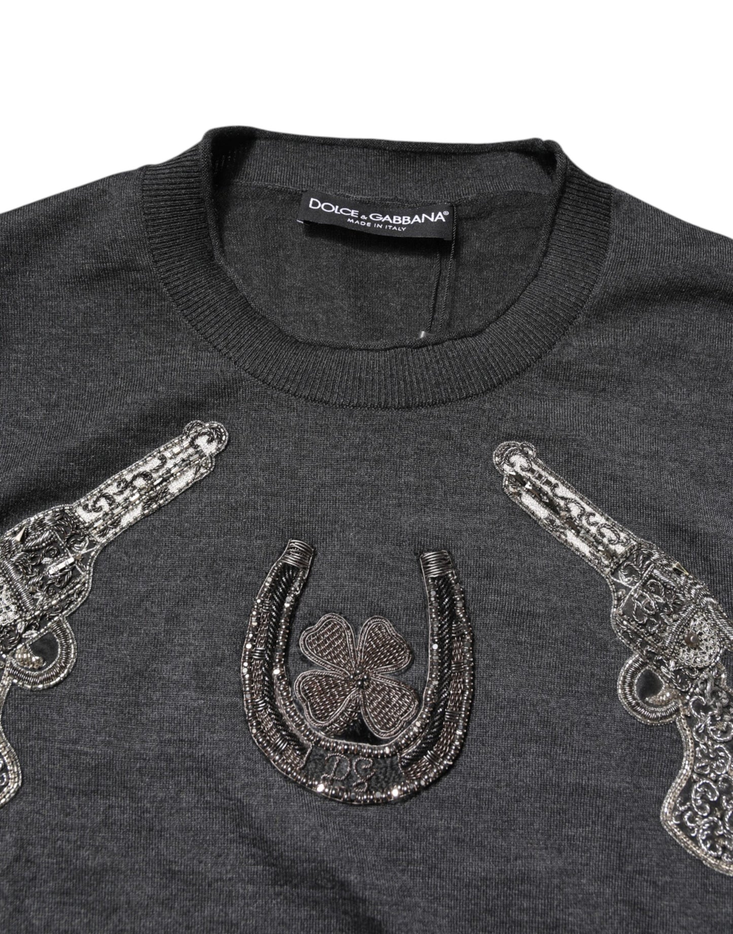 Dolce & Gabbana Grauer Strickpullover mit Stickerei für Männer